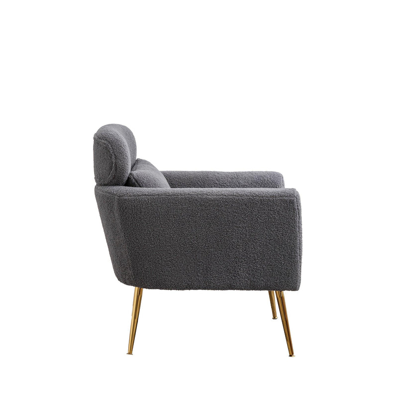 29.5"WModern Boucle Accent Chair Armchair Upholstered Reading Chair Single Sofa Leisure Club Chair with Gold Metal Leg and Throw Pillow for Living Room Bedroom Dorm Room Office, Gray Boucle - Urban Living Furniture (Los Angeles, CA)