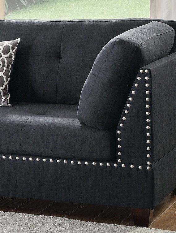 3-pcs Sectional Sofa Black Polyfiber Cushion Sofa Chaise Ottoman Reversible Couch Pillows