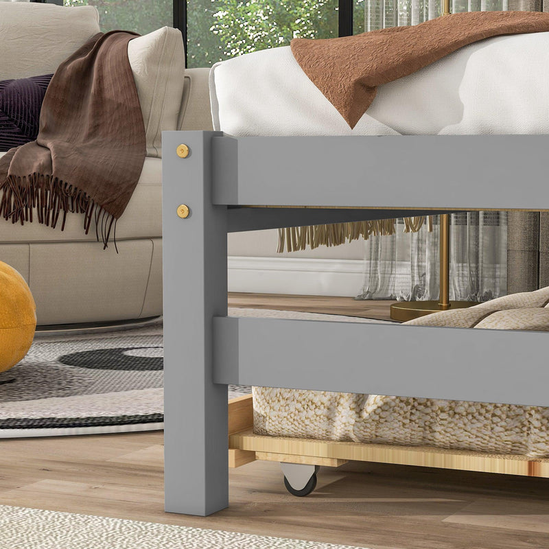 TwinStorage House Bed for kids with Bedside Table, Trundle, Grey