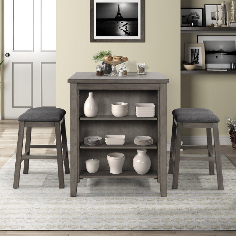 3 Piece Dining Table with Padded Stools, Table Set withStorage Shelf,Dark Gray - Urban Living Furniture (Los Angeles, CA)