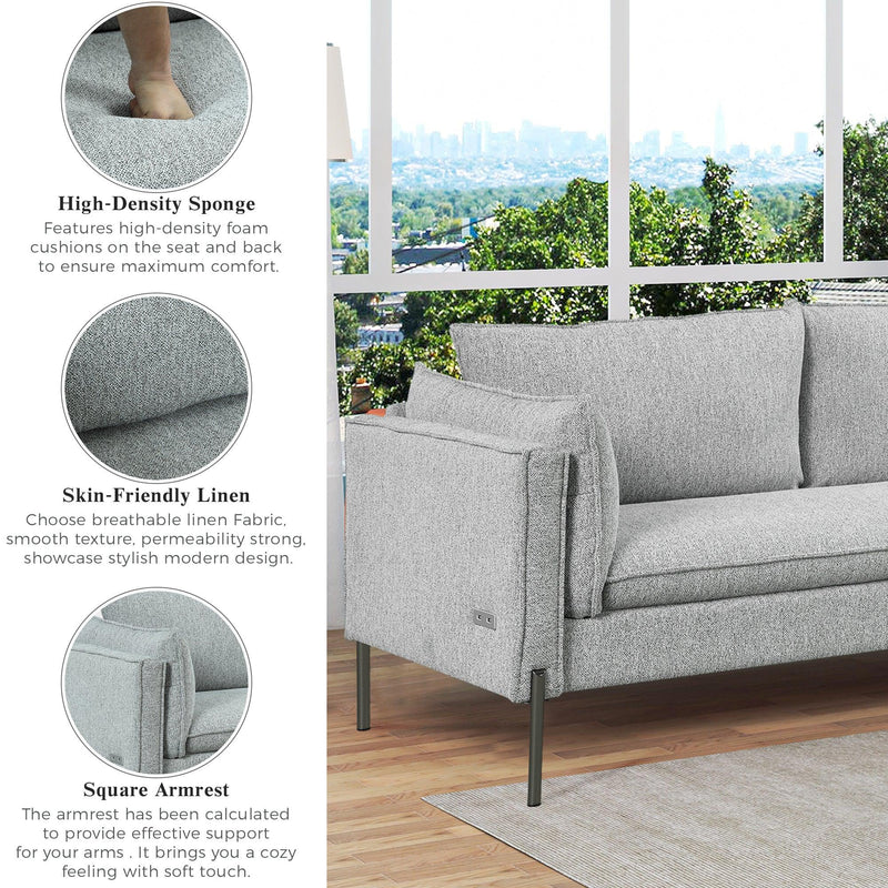 76.2"Modern Style 3 Seat Sofa Linen Fabric Upholstered Couch Furniture 3-Seats Couch for Different Spaces,Living Room,Apartment - Urban Living Furniture (Los Angeles, CA)