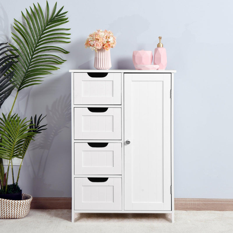 White BathroomStorage Cabinet, Floor Cabinet with Adjustable Shelf and Drawers - Urban Living Furniture (Los Angeles, CA)