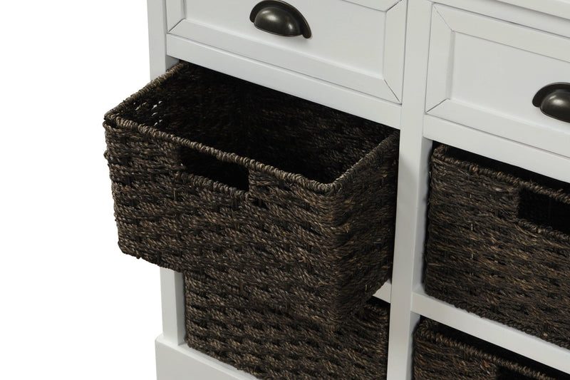 RusticStorage Cabinet with Two Drawers and Four  Classic Rattan Basket for Dining Room/Living Room (White) - Urban Living Furniture (Los Angeles, CA)