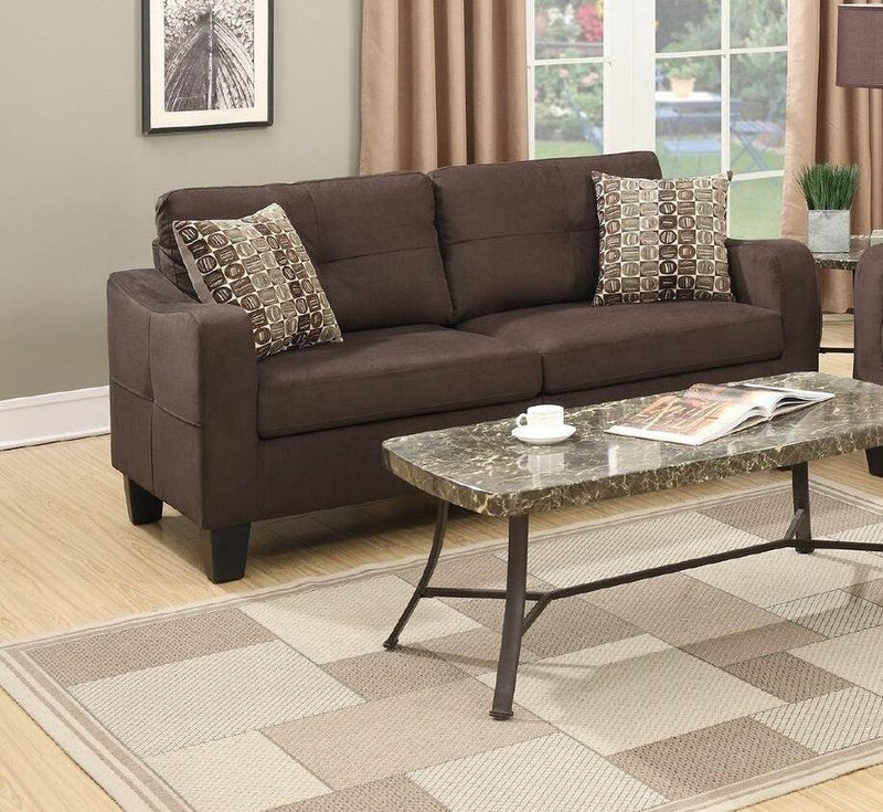 Living Room Furniture 2pc Sofa Set Chocolate Polyfiber Sofa And Loveseat w pillows Cushion Couch - Urban Living Furniture (Los Angeles, CA)