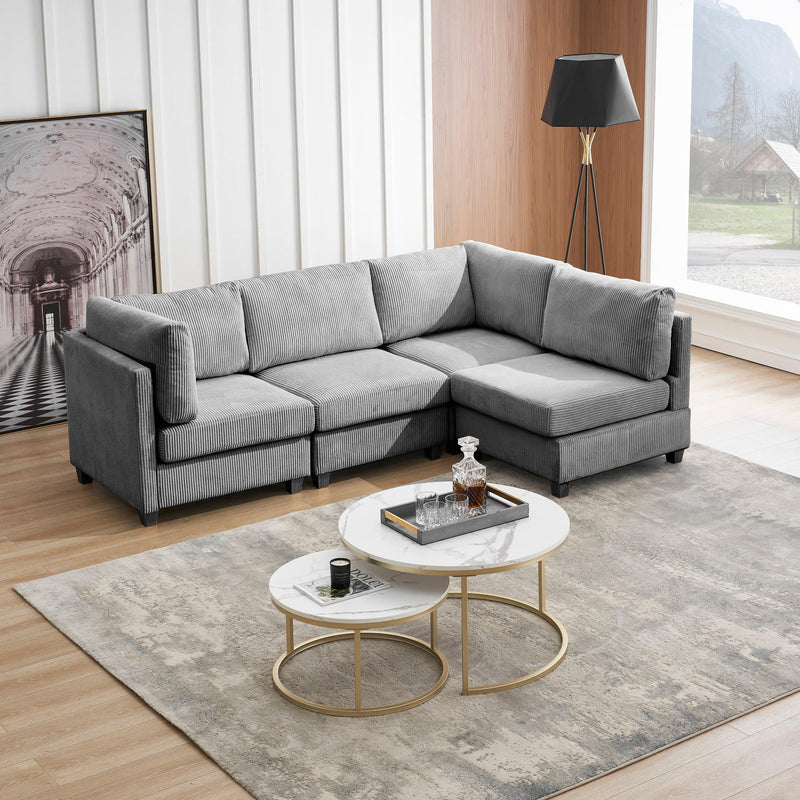 Modern Dark Gray Convertible L Shape Sofa Corduroy Fabric Comfortable Multi-person Combination Living Room Sofa Furniture