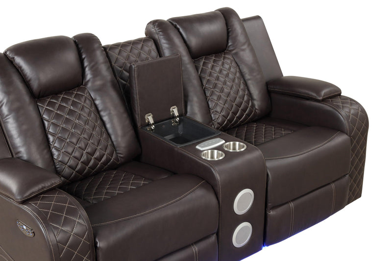 Benz LED & Power Reclining Loveseat Made With Faux Leather in Brown - Urban Living Furniture (Los Angeles, CA)