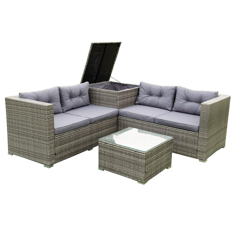 4 Piece Patio Sectional Wicker Rattan Outdoor Furniture Sofa Set withStorage Box Grey - Urban Living Furniture (Los Angeles, CA)