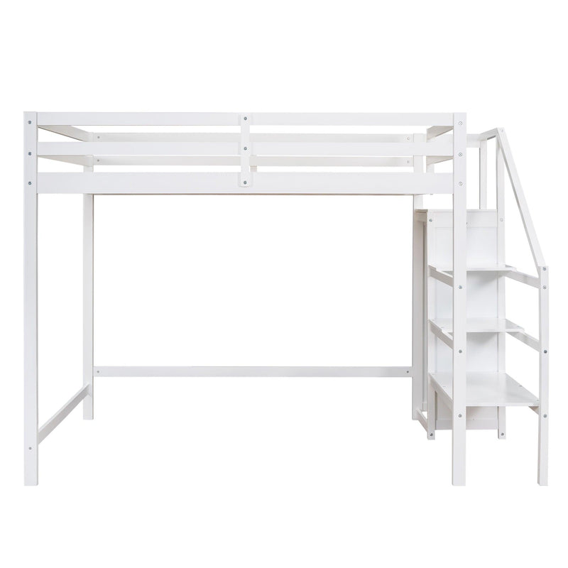 Full Size Loft Bed with Built-inStorage Wardrobe and Staircase,White - Urban Living Furniture (Los Angeles, CA)