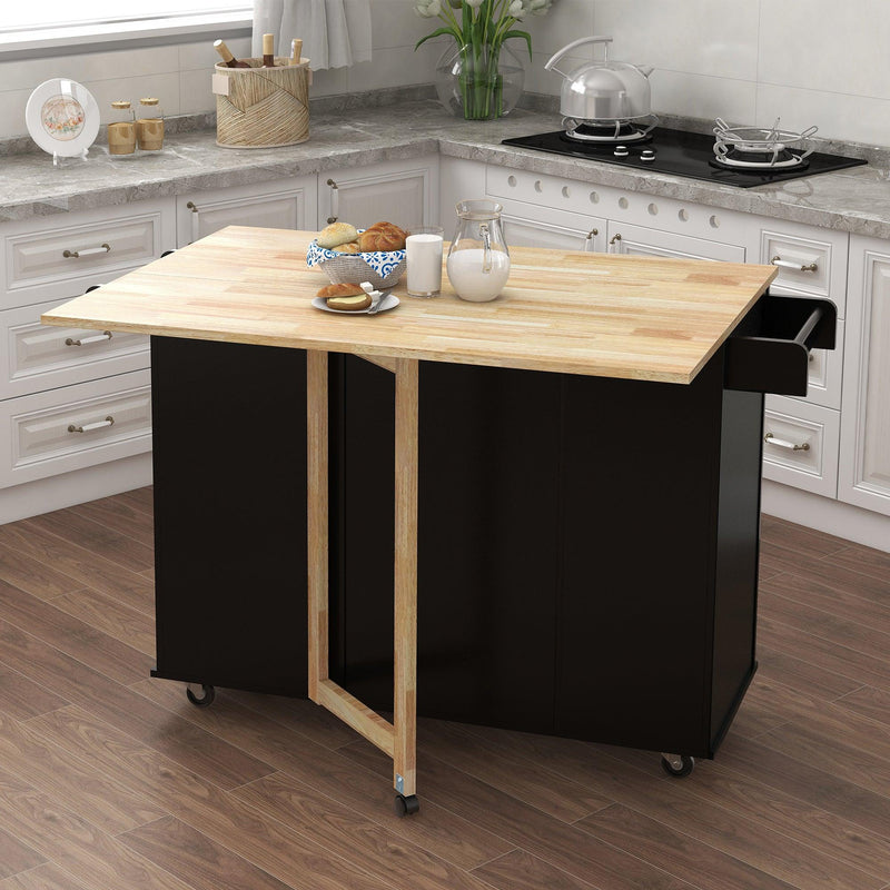 Kitchen Island with Spice Rack, Towel Rack and Extensible Solid Wood Table Top-Black - Urban Living Furniture (Los Angeles, CA)