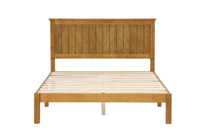 Platform Full Bed with Headboard,Light Brown