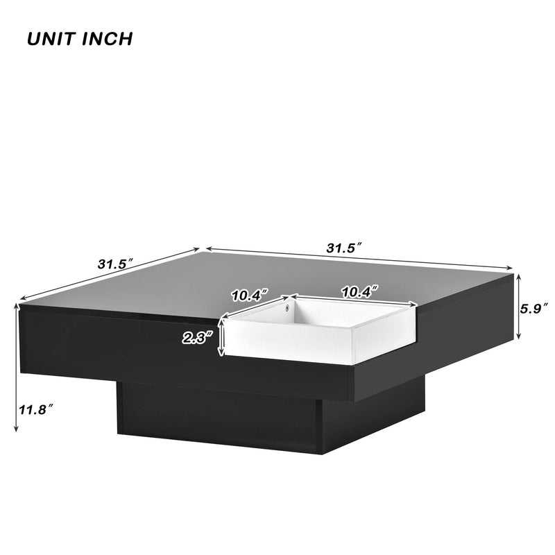 Modern Minimalist Design 31.5*31.5in Square Coffee Table with Detachable Tray and Plug-in 16-color LED Strip Lights Remote Control for Living Room - Urban Living Furniture (Los Angeles, CA)