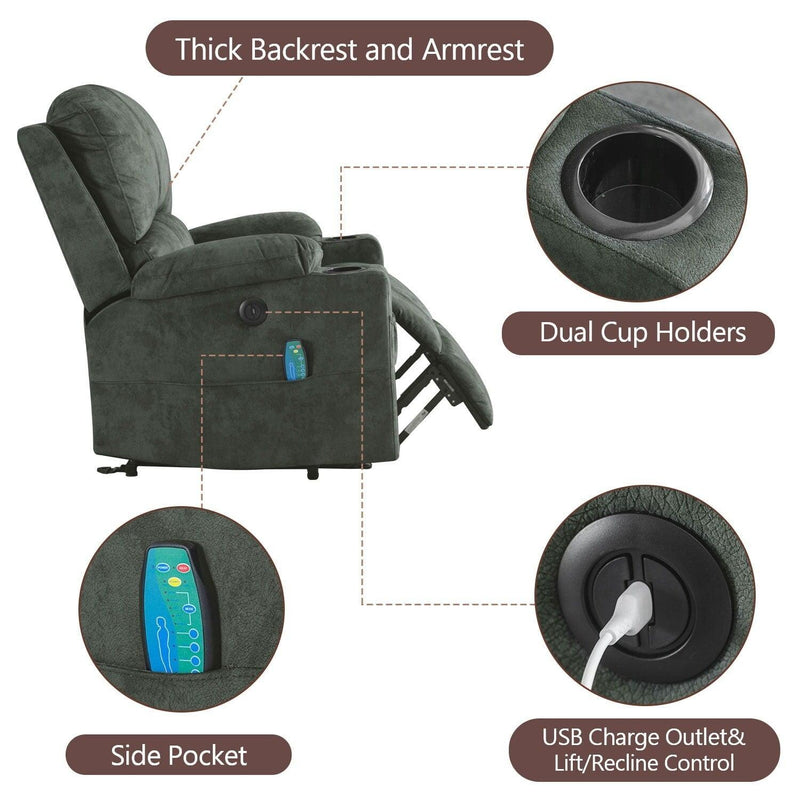 Power Lift Recliner Chair with Heated and Vibration Massage for Elderly, Heavy Duty and Safety Motion Reclining Mechanism Electric Recliner Sofa with USB Port, 2 Cup Holders, camel - Urban Living Furniture (Los Angeles, CA)