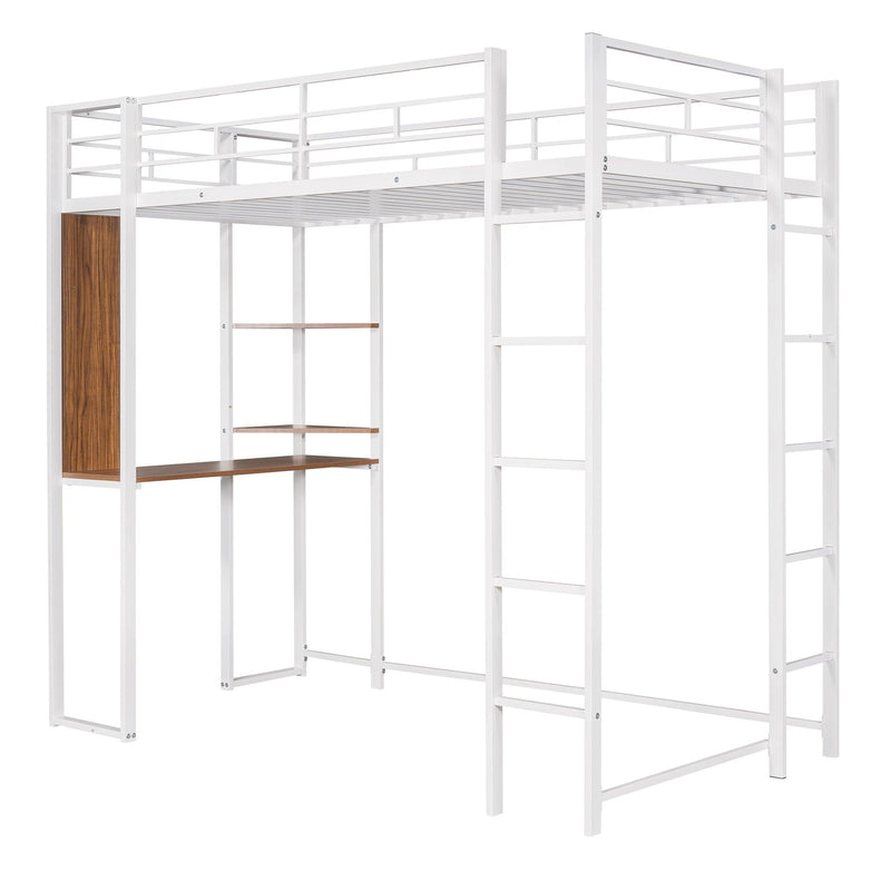 Twin Metal Loft Bed with 2 Shelves and one Desk ,WHITE - Urban Living Furniture (Los Angeles, CA)