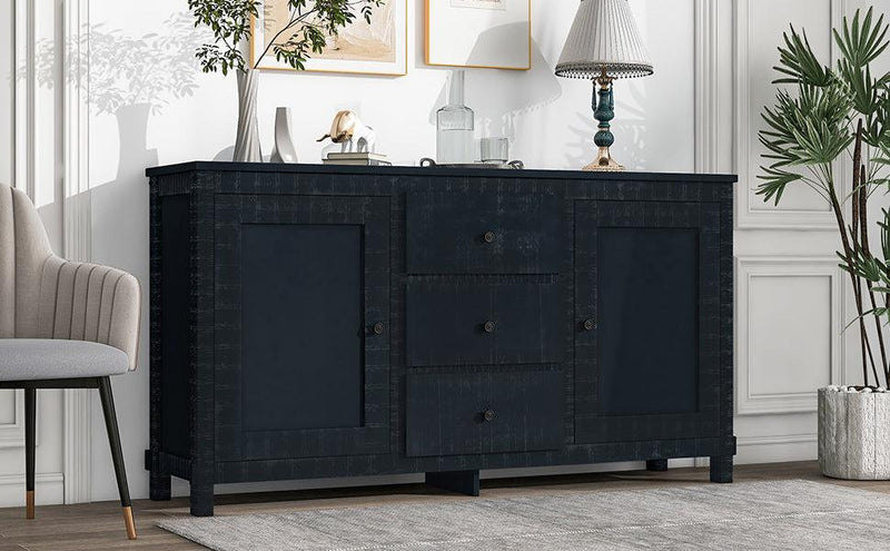 Retro Solid Wood Buffet Cabinet with 2Storage Cabinets, Adjustable Shelves and 3 Drawers for Living Room (Antique Black) - Urban Living Furniture (Los Angeles, CA)