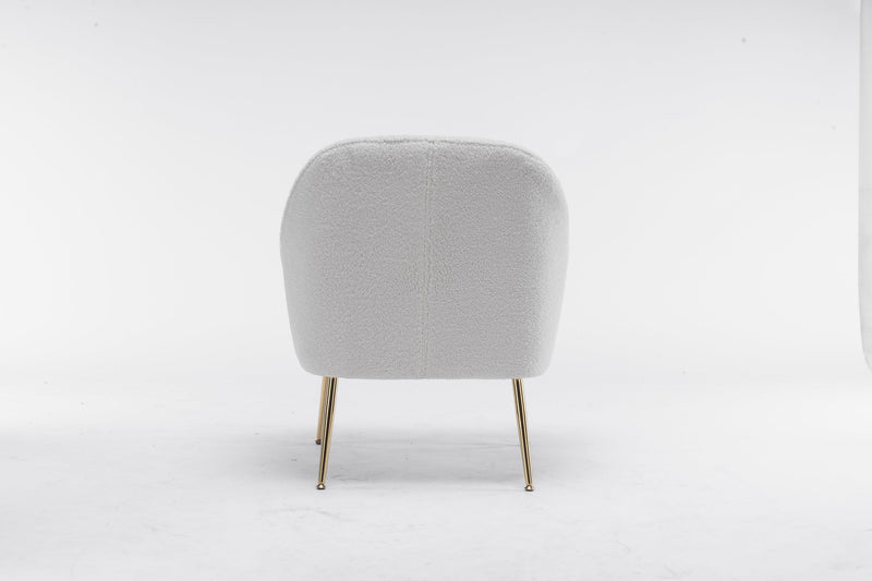 Modern Soft White Teddy fabric Ivory Ergonomics Accent Chair Living Room Chair Bedroom Chair Home Chair With Gold Legs And Adjustable Legs For Indoor Home