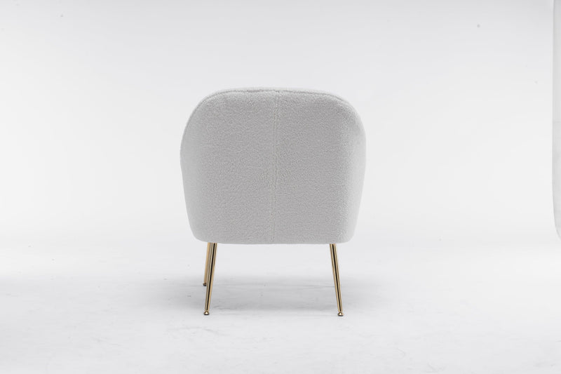 Modern Soft White Teddy fabric Ivory Ergonomics Accent Chair Living Room Chair Bedroom Chair Home Chair With Gold Legs And Adjustable Legs For Indoor Home - Urban Living Furniture (Los Angeles, CA)