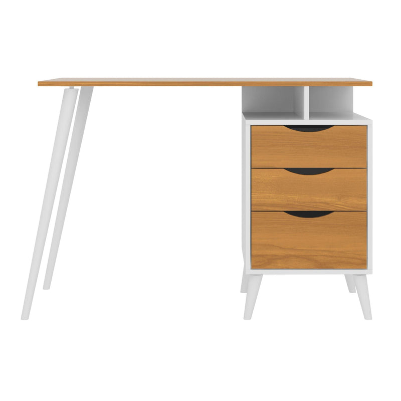 Wooden Office Computer Desk with Angled Legs & Attached File Cabinet, White & Brown - Urban Living Furniture (Los Angeles, CA)