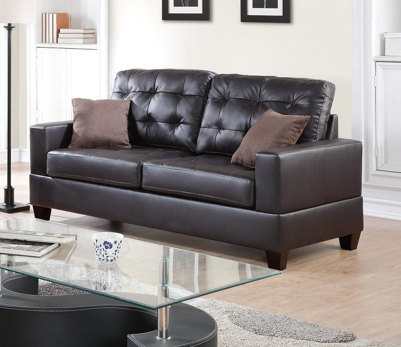 Living Room Furniture 2pc Sofa Set Espresso Faux Leather Tufted Sofa Loveseat w Pillows Cushion Couch