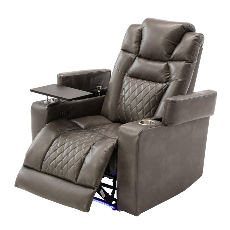 Power Motion Recliner with USB Charging Port and Hidden ArmStorage, Home Theater Seating with 2 Convenient Cup Holders Design and 360° Swivel Tray Table