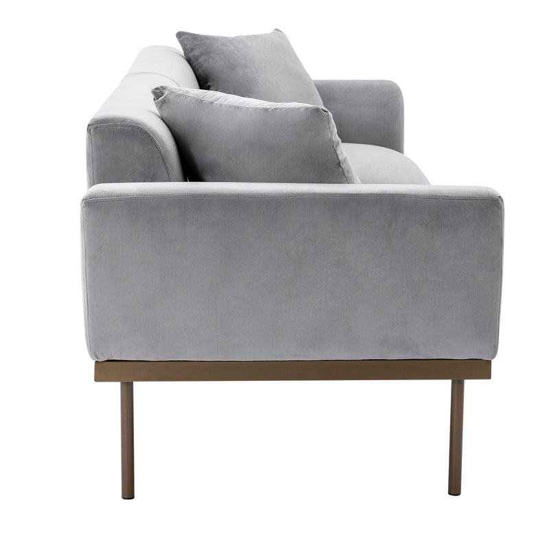 Modern Velvet Sofa with Metal Legs,Loveseat Sofa Couch with Two Pillows for Living Room and Bedroom,Grey - Urban Living Furniture (Los Angeles, CA)