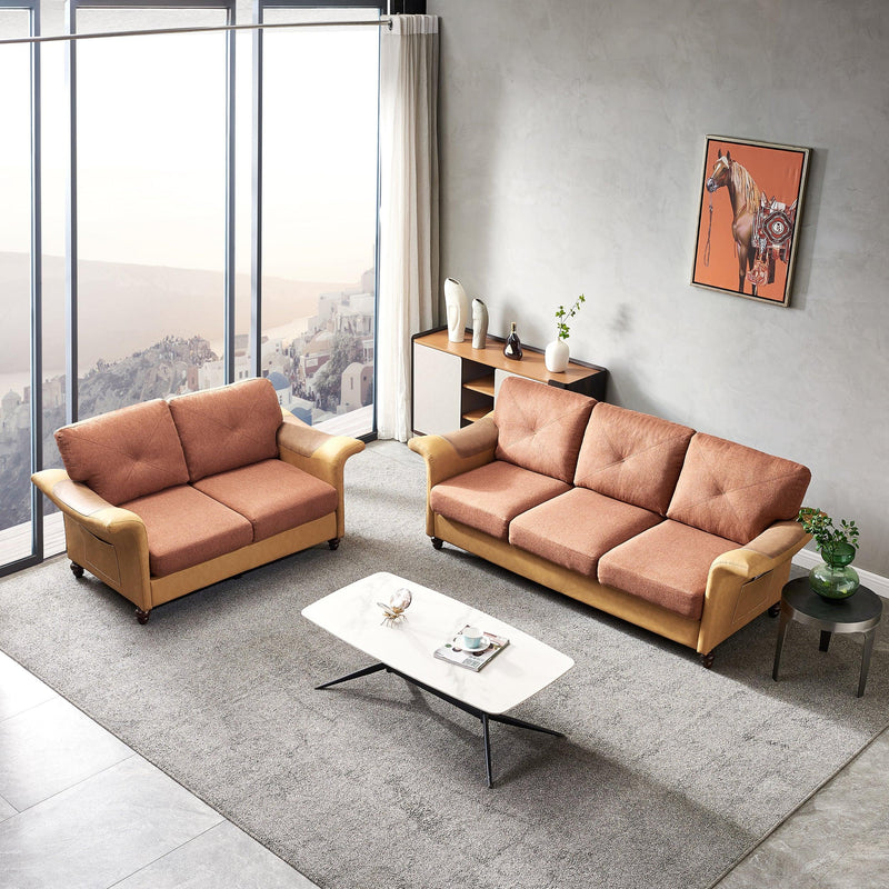 Living Room Furniture Linen Fabric Faux Leather with Wood Leg 2+3 Sectional (Brown) - Urban Living Furniture (Los Angeles, CA)