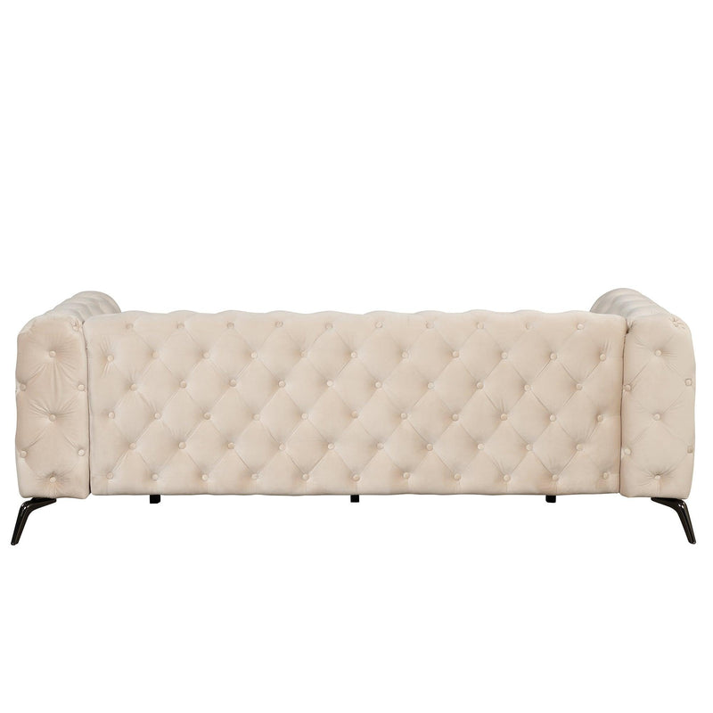 85.5" Velvet Upholstered Sofa with Sturdy Metal Legs,Modern Sofa Couch with Button Tufted Back, 3 Seater Sofa Couch for Living Room,Apartment,Home Office,Beige