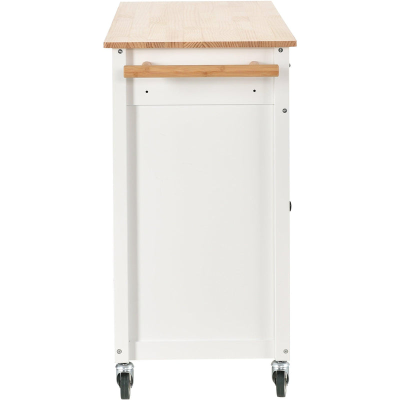 Kitchen Island Cart with Solid Wood Top and Locking Wheels，54.3 Inch Width，4 Door Cabinet and Two Drawers，Spice Rack, Towel Rack （White） - Urban Living Furniture (Los Angeles, CA)