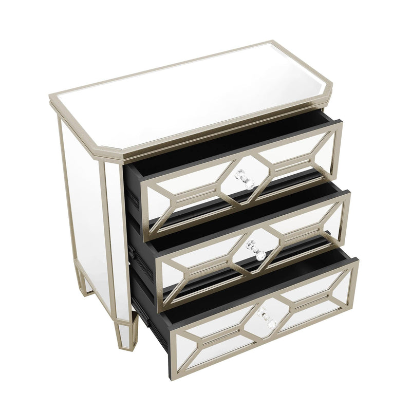 Elegant Mirrored 3-Drawer Chest with Golden LinesStorage Cabinet for Living Room, Hallway, Entryway - Urban Living Furniture (Los Angeles, CA)