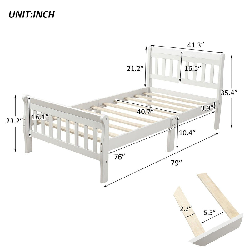 Wood Platform Bed Twin Bed Frame Panel Bed Mattress Foundation Sleigh Bed with Headboard/Footboard/Wood Slat Support - Urban Living Furniture (Los Angeles, CA)