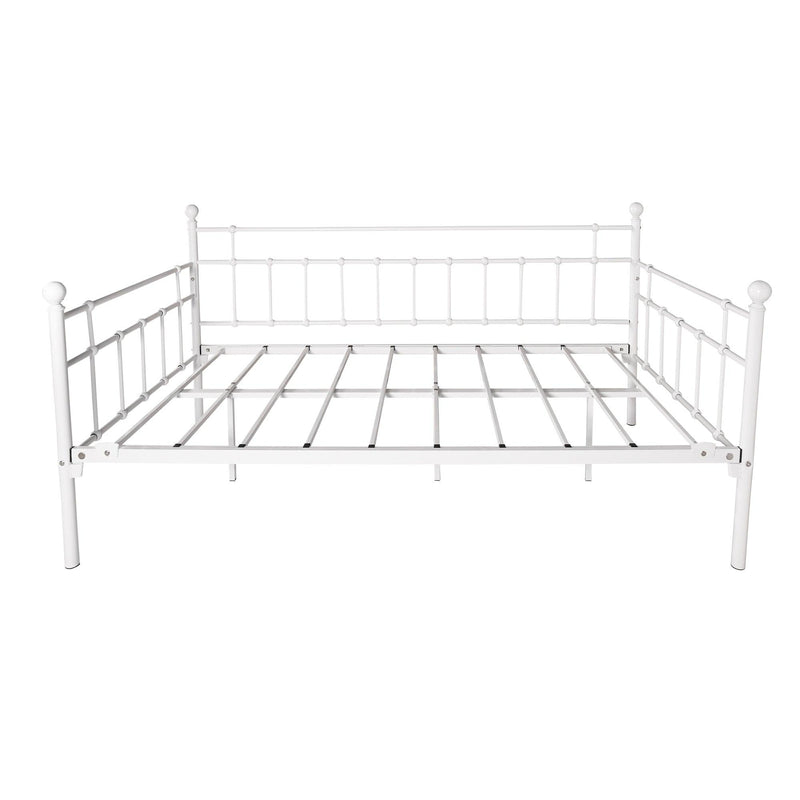 Daybed Frame Twin Size Multifunctional Metal Platform with Headboard Victorian Style, Bed Sofa  for Guest Living Room,  White