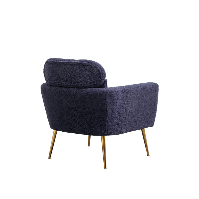 29.5"WModern Boucle Accent Chair Armchair Upholstered Reading Chair Single Sofa Leisure Club Chair with Gold Metal Leg and Throw Pillow for Living Room Bedroom Dorm Room Office, Navy Boucle - Urban Living Furniture (Los Angeles, CA)