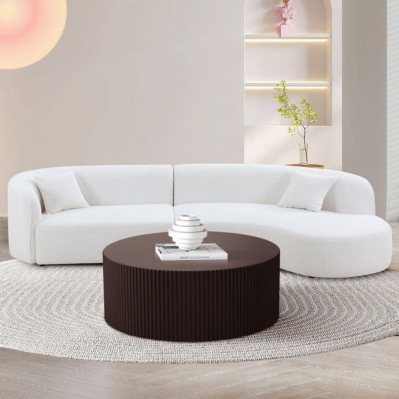 Artisanal Round MDF Coffee Table with Handcrafted Relief and Stunning Painting Finish, Brown - Urban Living Furniture (Los Angeles, CA)