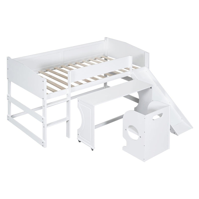 Low Study Twin Loft Bed with Rolling Portable Desk and Chair,Multiple Functions Bed- White - Urban Living Furniture (Los Angeles, CA)