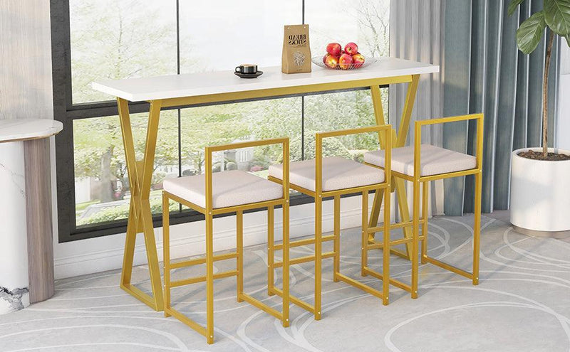 Modern 4-Piece Counter Height Extra Long Console Bar Dining Table Set with 3 Padded Stools for Small Places, ld - Urban Living Furniture (Los Angeles, CA)