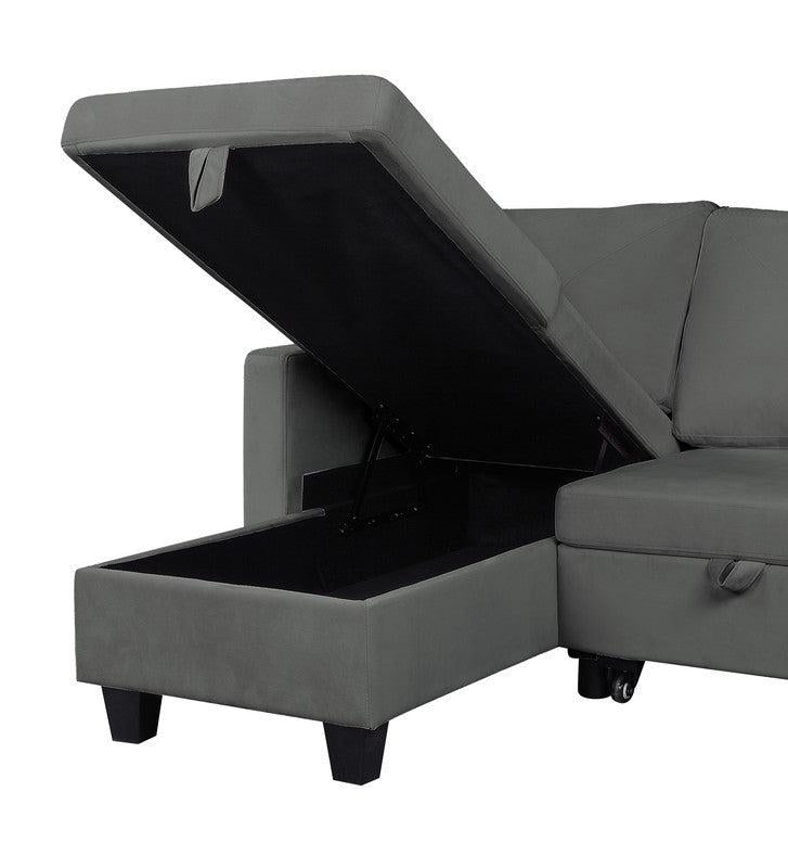 Nova Dark Gray Velvet Reversible Sleeper Sectional Sofa withStorage Chaise - Urban Living Furniture (Los Angeles, CA)