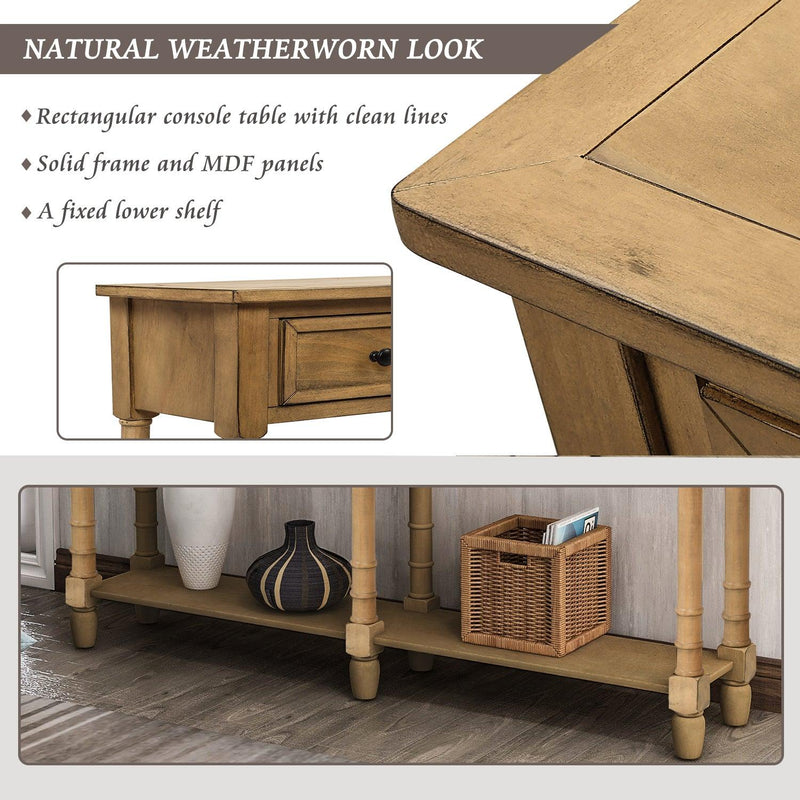 Console Table Sofa Table Easy Assembly with TwoStorage Drawers and Bottom Shelf for Living Room, Entryway (Old Pine) - Urban Living Furniture (Los Angeles, CA)