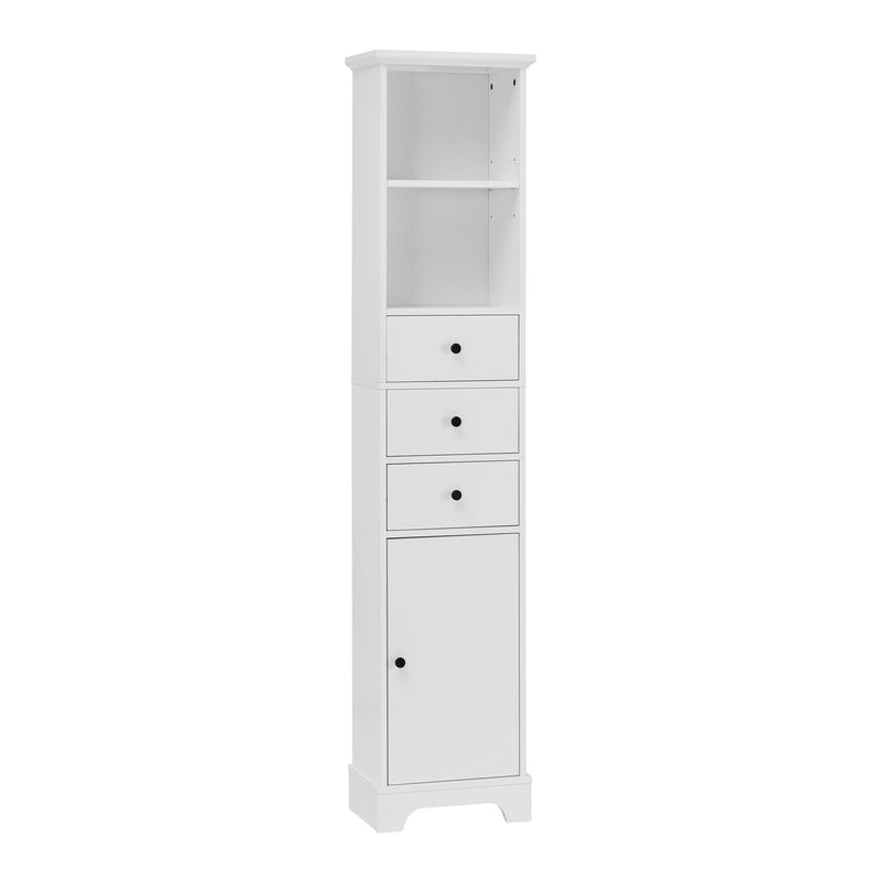 White Tall Bathroom Cabinet, FreestandingStorage Cabinet with 3 Drawers and Adjustable Shelf, MDF Board with Painted Finish - Urban Living Furniture (Los Angeles, CA)