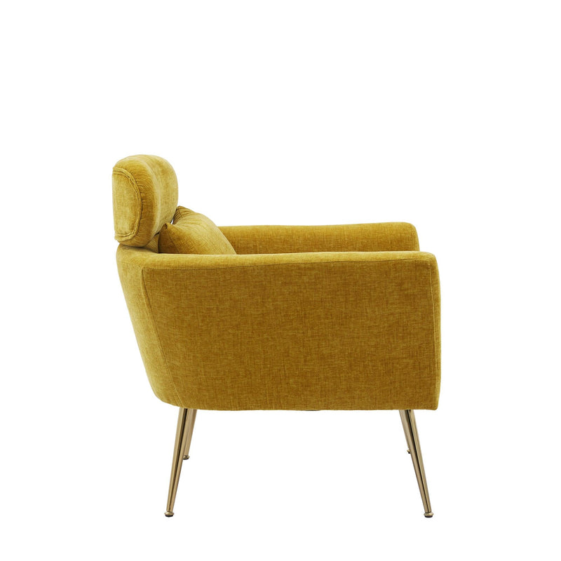 29.5"WModern Chenille Accent Chair Armchair Upholstered Reading Chair Single Sofa Leisure Club Chair with Gold Metal Leg and Throw Pillow for Living Room Bedroom Dorm Room Office, Mustard Chenille