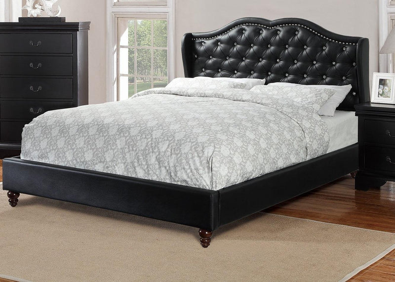 Queen Size Bed 1pc Bed Set Black Faux Leather Upholstered Wingback Design Bed Frame Headboard Bedroom Furniture Tufted Upholstered - Urban Living Furniture (Los Angeles, CA)