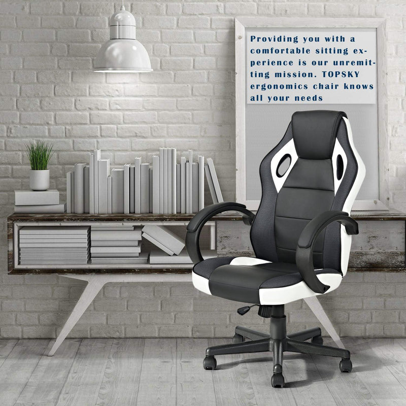 Gaming Office Chair with Fabric Adjustable Swivel, BLACK AND WHITE