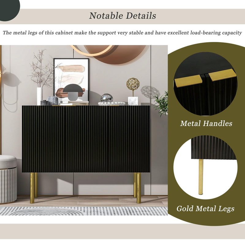 Modern Simple & Luxury Style Sideboard Particle Board & MDF Board Cabinet with Gold Metal Legs & Handles, Adjustable Shelves for Living Room, Dining Room (Black) - Urban Living Furniture (Los Angeles, CA)