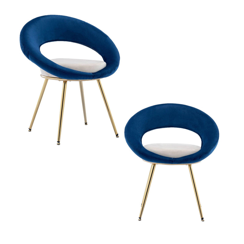 Navy Blue VelvetModern accent/Conversation Lounge Chair With Gold Plated Legs, unique appearance，Suitable For Office, Lounge, Living Room，set of 2
