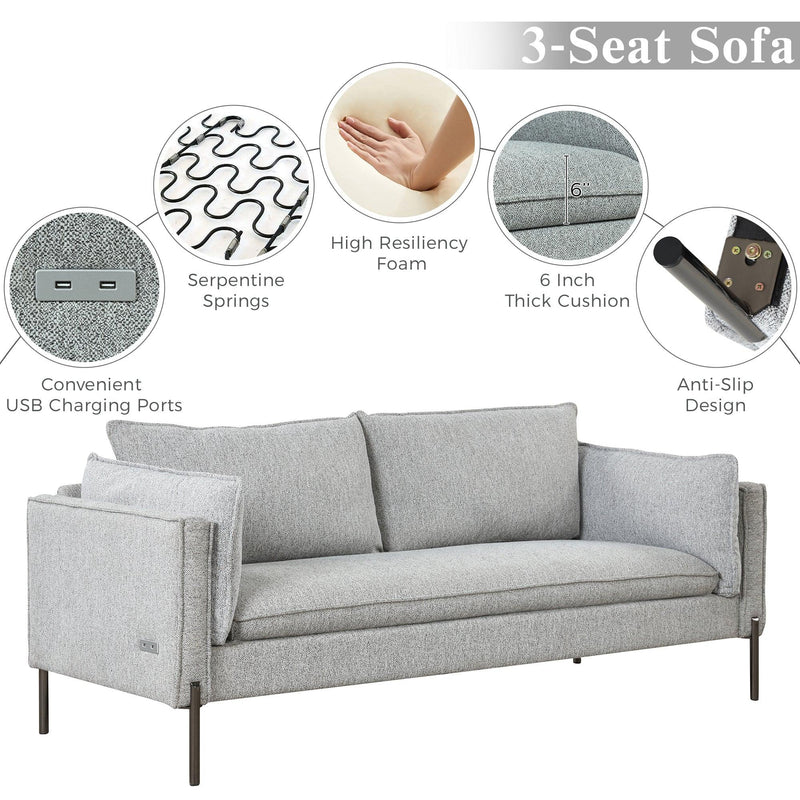 76.2"Modern Style 3 Seat Sofa Linen Fabric Upholstered Couch Furniture 3-Seats Couch for Different Spaces,Living Room,Apartment - Urban Living Furniture (Los Angeles, CA)