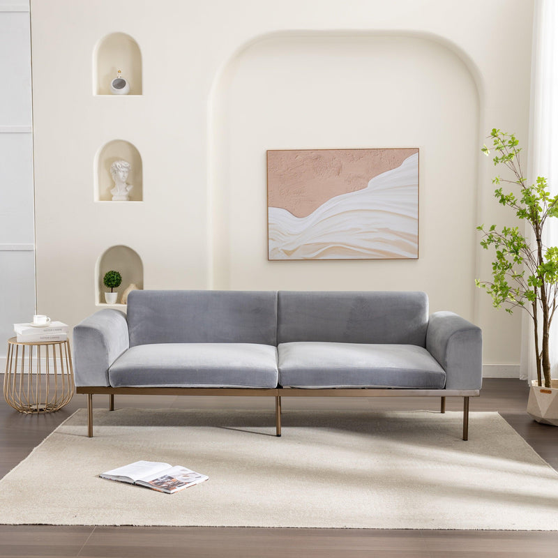 Modern Velvet Sofa with Metal Legs,Loveseat Sofa Couch with Two Pillows for Living Room and Bedroom,Grey - Urban Living Furniture (Los Angeles, CA)