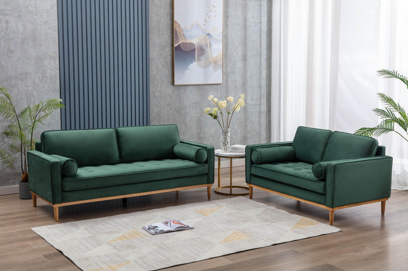 Fancy Style Living Room Furniture Green Velvet 1pc Sofa with Wooden Legs Pocket Coils Seating - Urban Living Furniture (Los Angeles, CA)