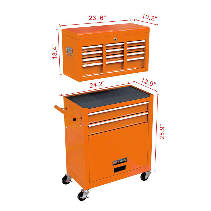 High Capacity Rolling Tool Chest with Wheels and Drawers, 8-Drawer ToolStorage Cabinet--ORANGE - Urban Living Furniture (Los Angeles, CA)