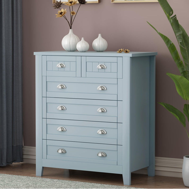 DRAWER DRESSER CABINET，BAR CABINET, storge cabinet, lockers, retro shell-shaped handle, can be placed in the living room, bedroom, dining room, Blue-gray