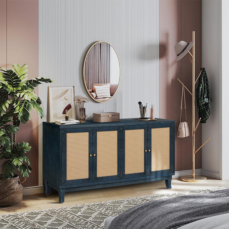 AccentStorage Cabinet Sideboard Wooden Cabinet with Antique Blue 4Doors for Hallway, Entryway, Living Room, Bedroom