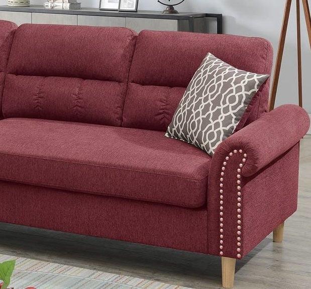 Paparika Red Color Polyfiber Reversible Sectional Sofa Set Chaise Pillows Plush Cushion Couch Nailheads - Urban Living Furniture (Los Angeles, CA)