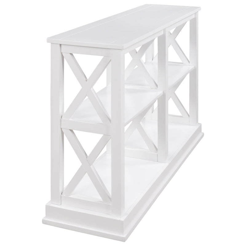 Console Table with 3-Tier OpenStorage Spaces and "X" Legs, Narrow Sofa Entry Table for Living Room (White) - Urban Living Furniture (Los Angeles, CA)